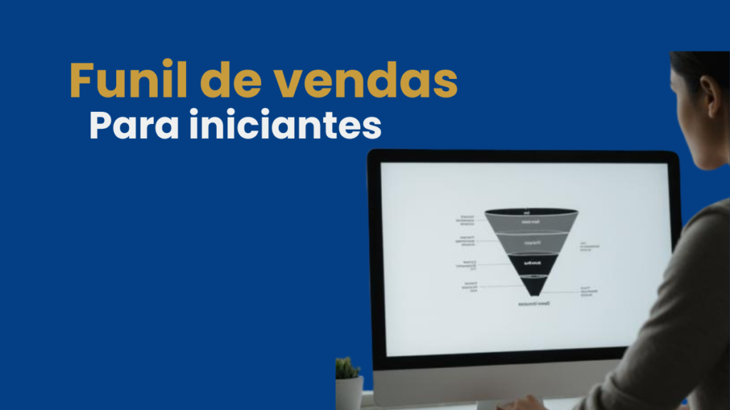 Ilustração de funil de vendas no computador usada em estratégia de marketing digital