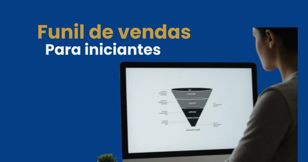 Ilustração de funil de vendas no computador usada em estratégia de marketing digital