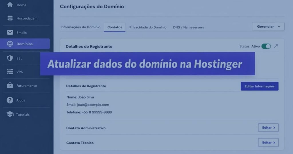atualizar os dados do dominio na Hostinger