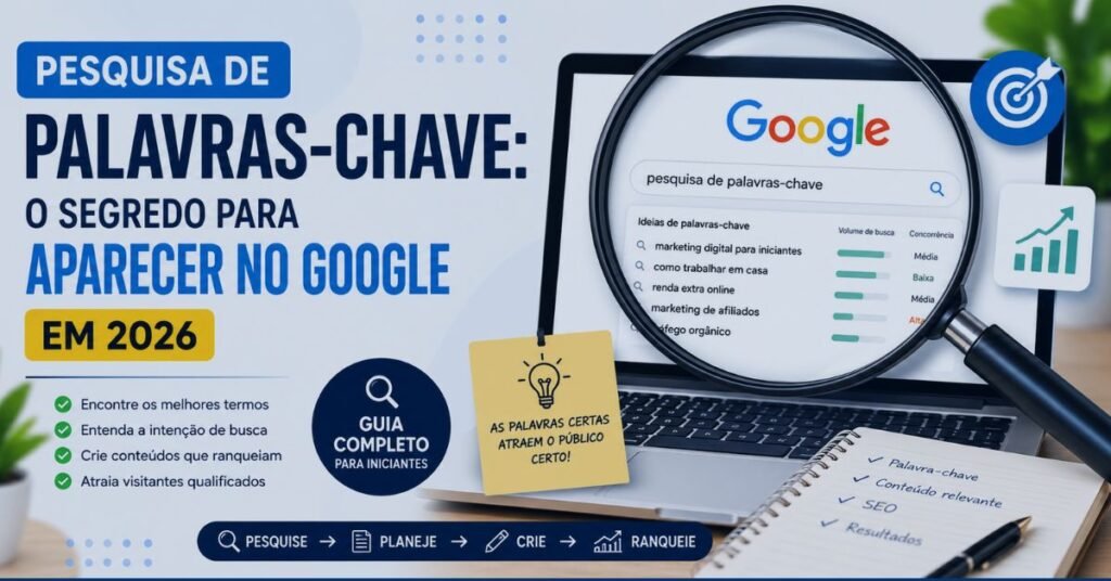 Pesquisa de palavras-chave para SEO com busca no Google, análise de termos e estratégias para aumentar o tráfego orgânico em 2026.