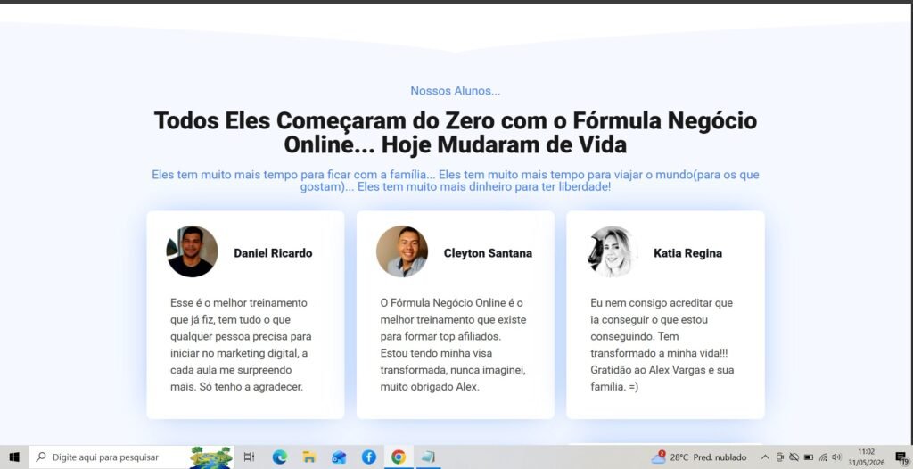 Avaliação de aluno do Fórmula Negócio Online"