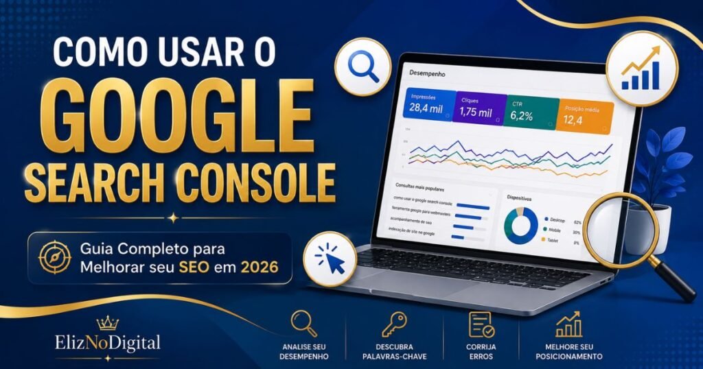 Como usar o Google Search Console para acompanhar o desempenho do site, analisar palavras-chave e melhorar o SEO em 2026.